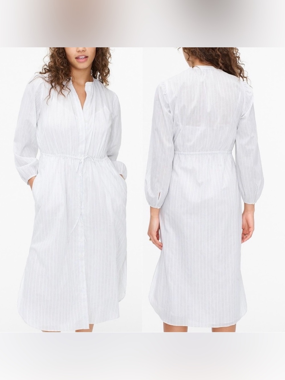J.Crew Re-Imagined White Stripe Cotton Shirt Dress Size 10